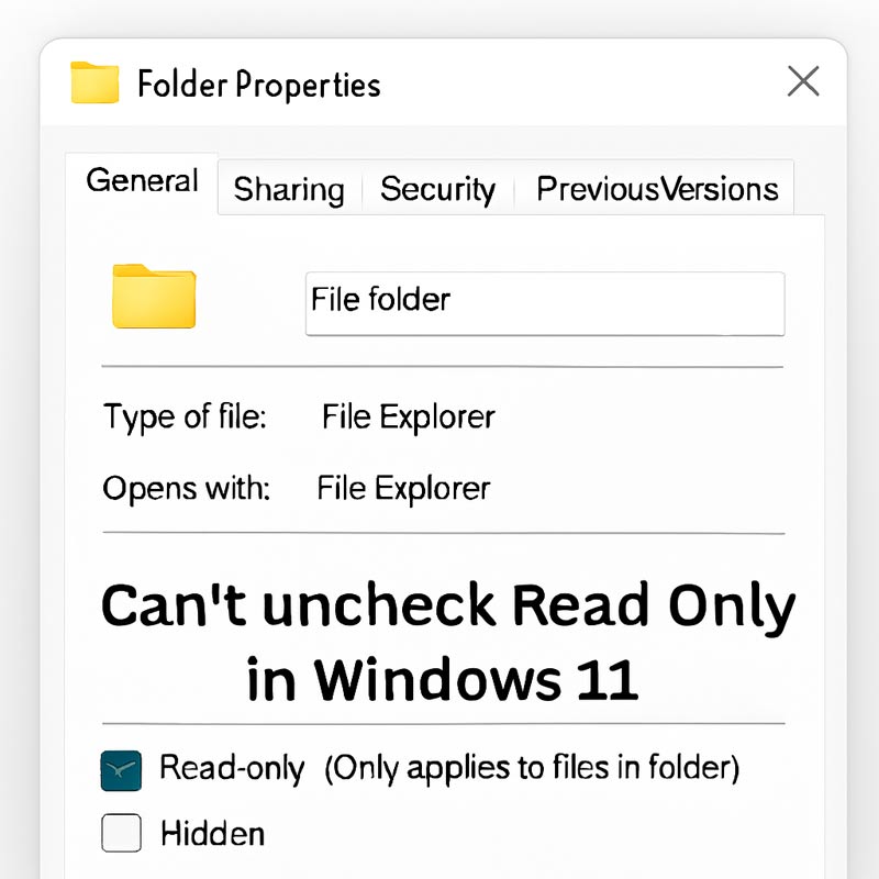 رفع مشکل خطای Cant uncheck Read Only در ویندوز 11