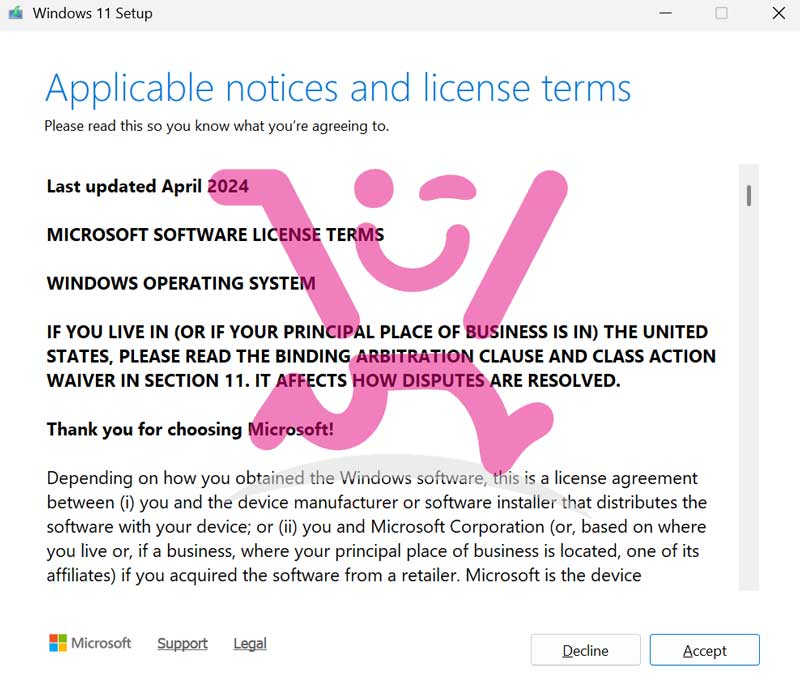 راهنمای کامل ارتقا Windows 11 به 25h2 بدون از دست رفتن اطلاعات 5 قبول توافقنامه (Accept)