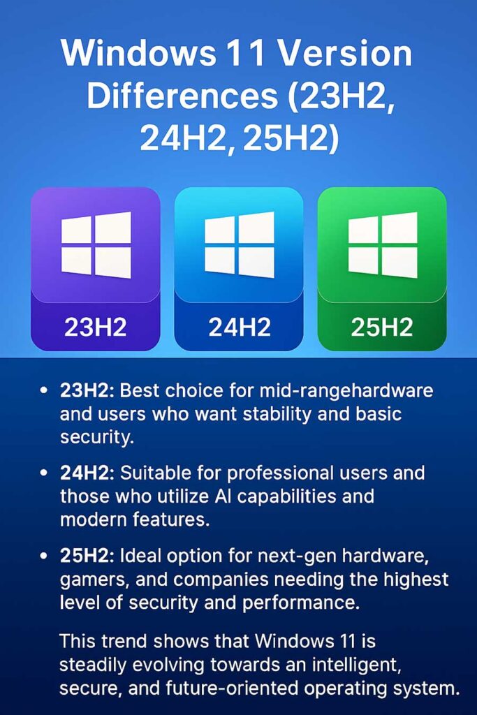 تفاوت نسخه های ویندوز 11 (23H2، 24H2، 25H2) و بررسی عملکرد و امنیت